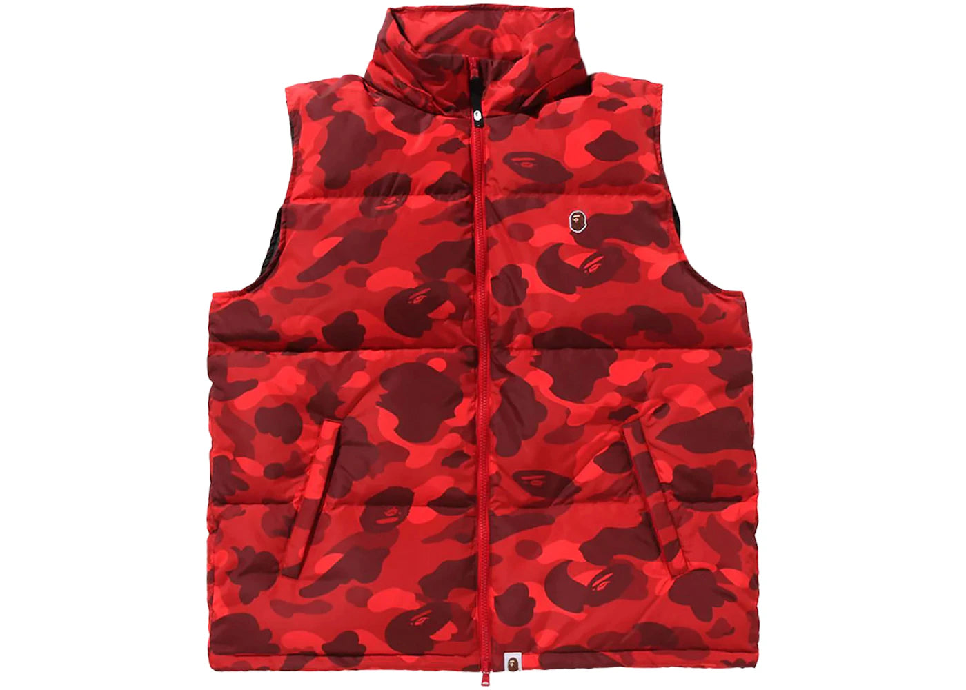 bape color camo down vest red