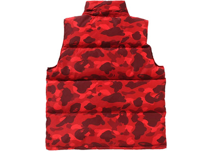 bape color camo down vest red