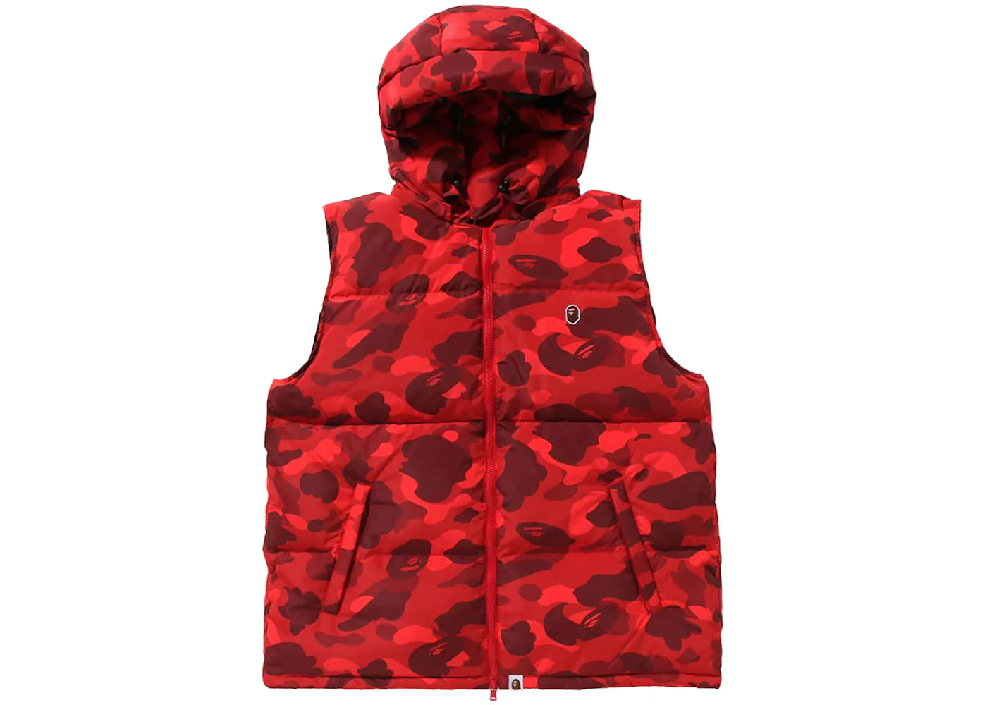bape color camo down vest red