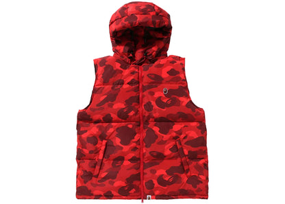 bape color camo down vest red