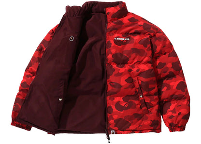 bape color camo reversible down jacket red