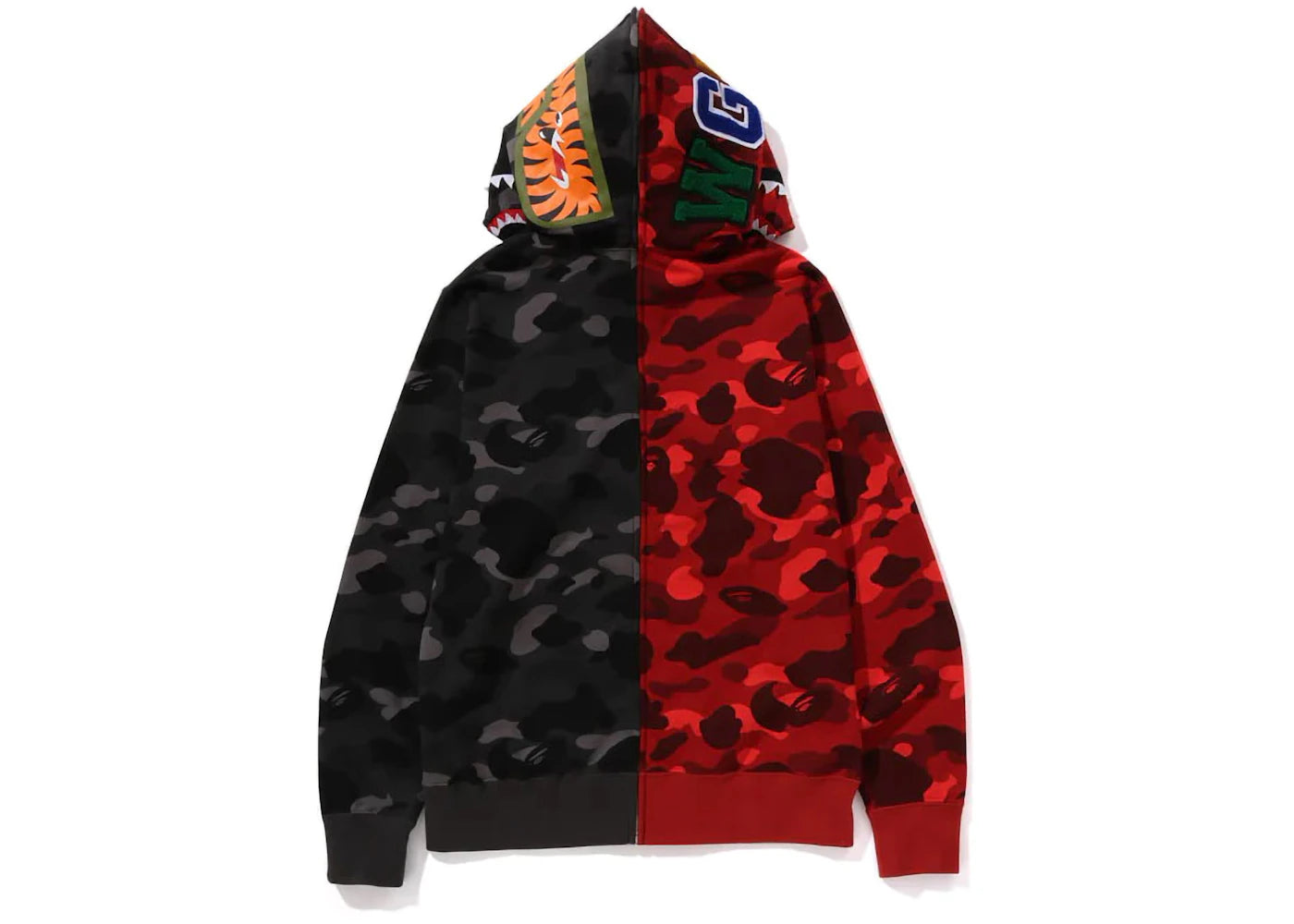 bape color camo separate shark fz hoodie red/black