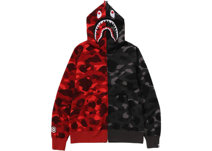 bape color camo separate shark fz hoodie red/black