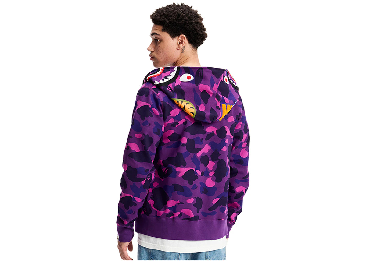 Bape Color Camo Shark Full Zip Hoodie Purple - Image 3
