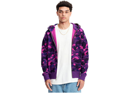 bape color camo shark full zip  hoodie purple
