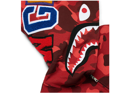 bape color camo shark full zip  hoodie red