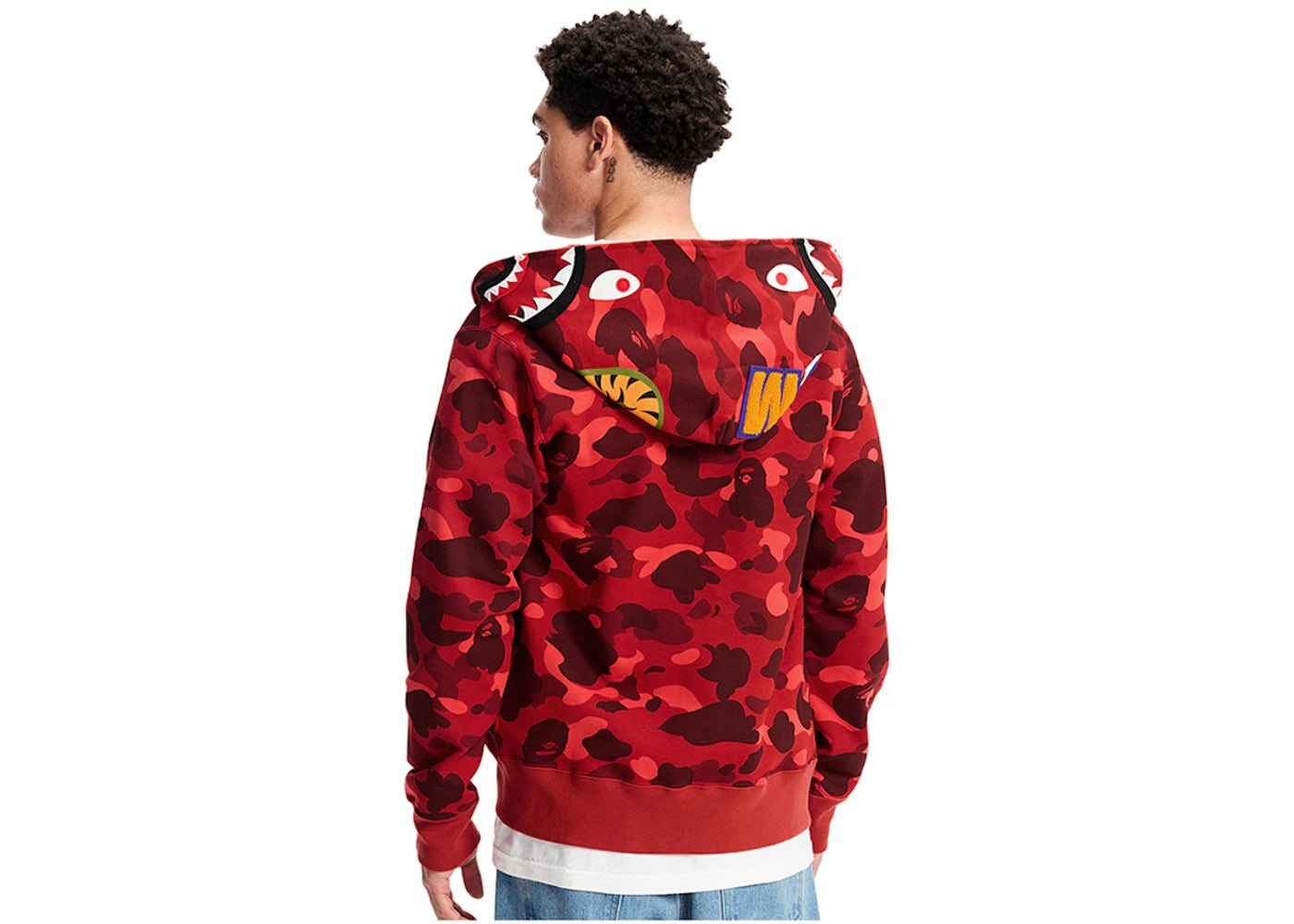 bape color camo shark full zip  hoodie red