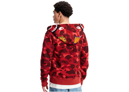 bape color camo shark full zip  hoodie red