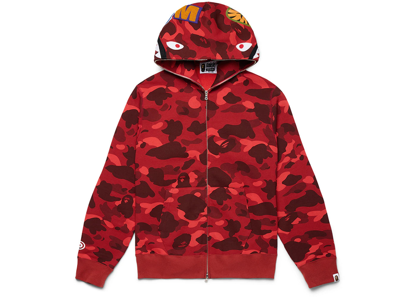 bape color camo shark full zip  hoodie red