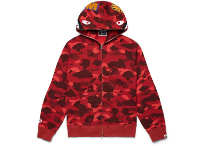 bape color camo shark full zip  hoodie red