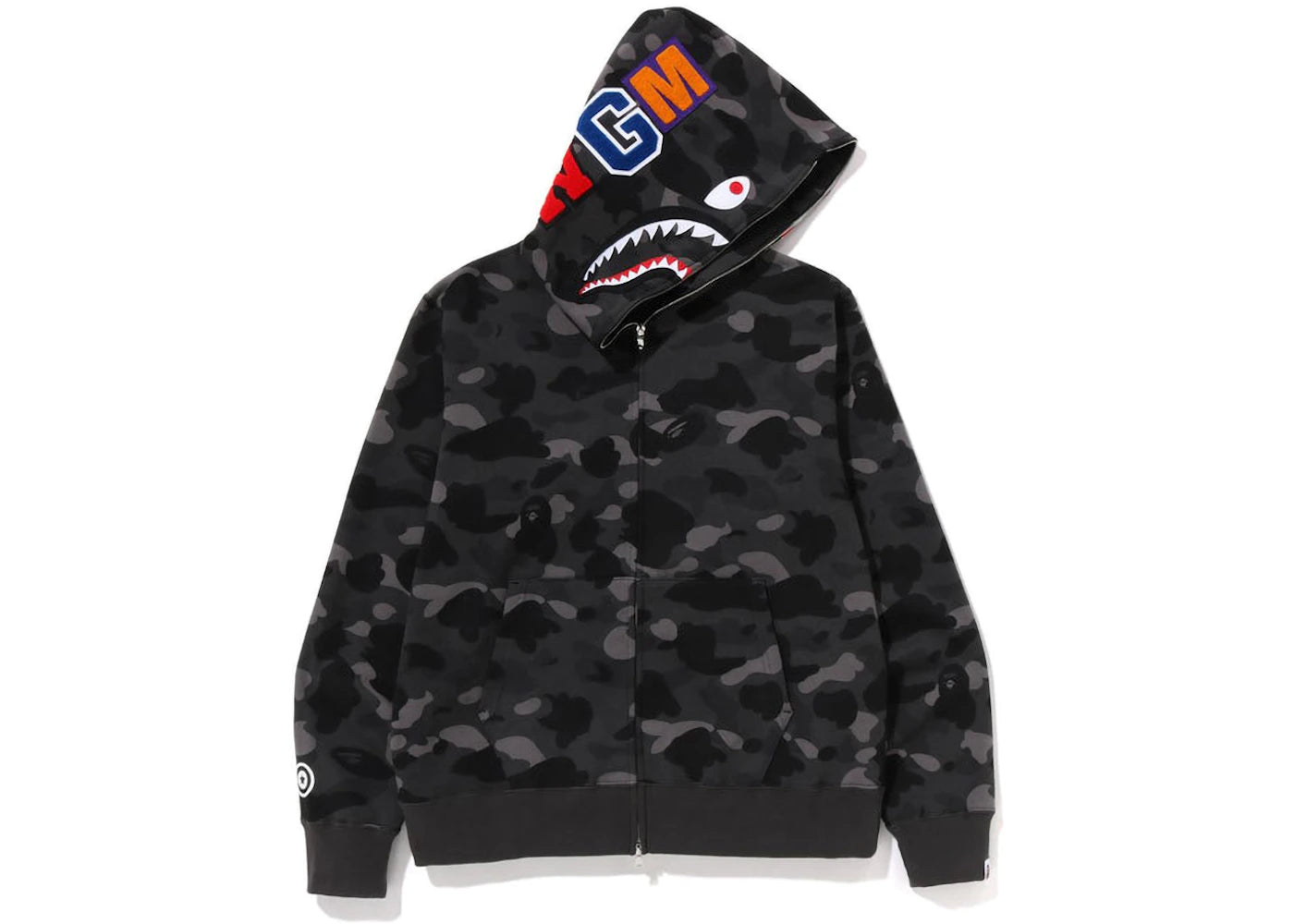 bape color camo shark full zip hoodie black
