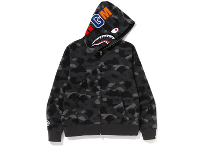bape color camo shark full zip hoodie black