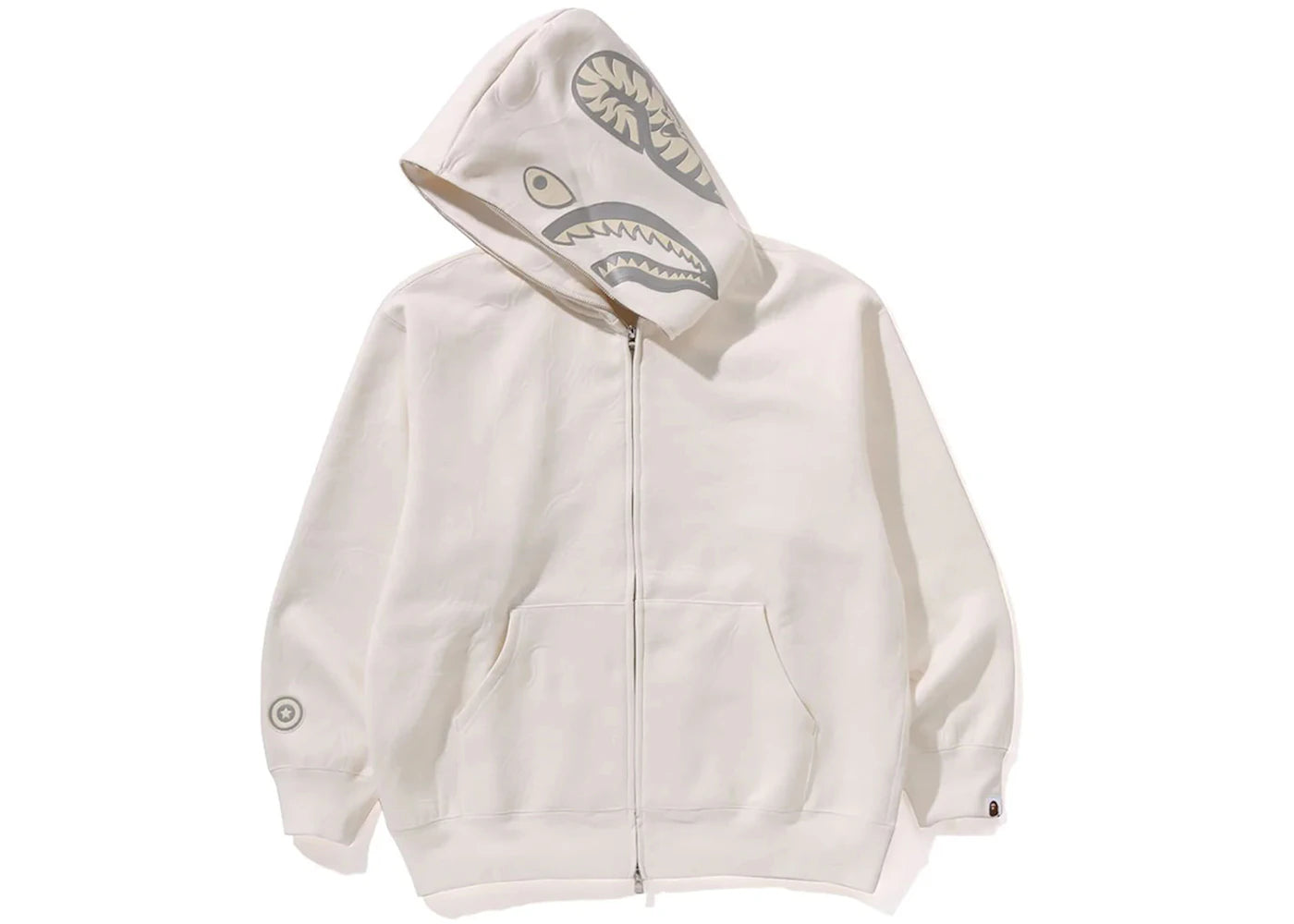 bape line camo quilted shark relaxed fit full zip hoodie ivory