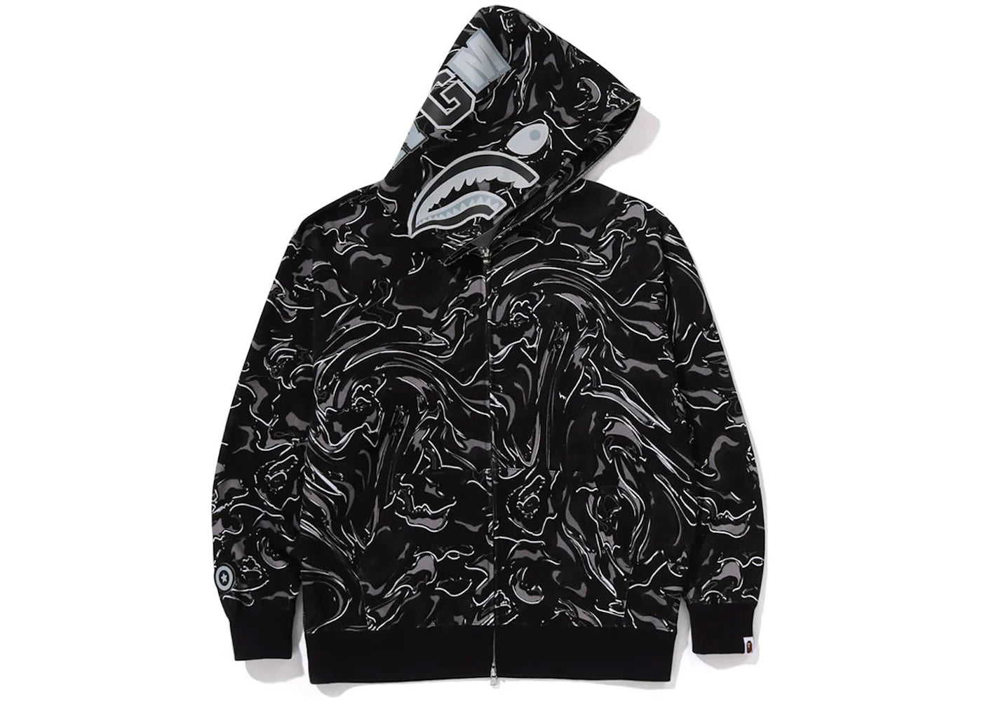bape marbling camo shark relaxed fit full zip hoodie black