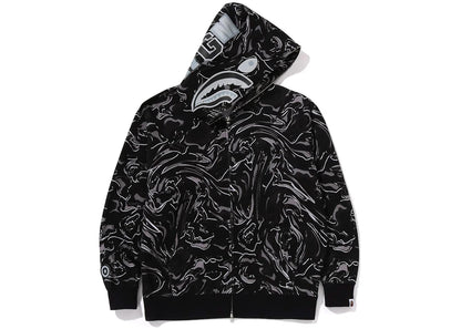 bape marbling camo shark relaxed fit full zip hoodie black