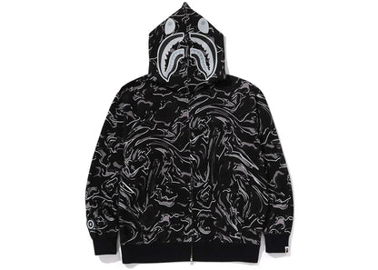 bape marbling camo shark relaxed fit full zip hoodie black