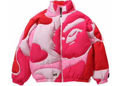 bape mega abc camo detachable hoodie puffer down jacket pink