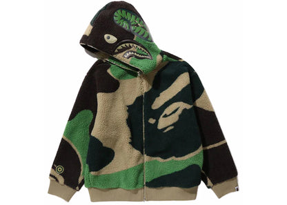 bape mega abc camo shark boa hoodie jacket green