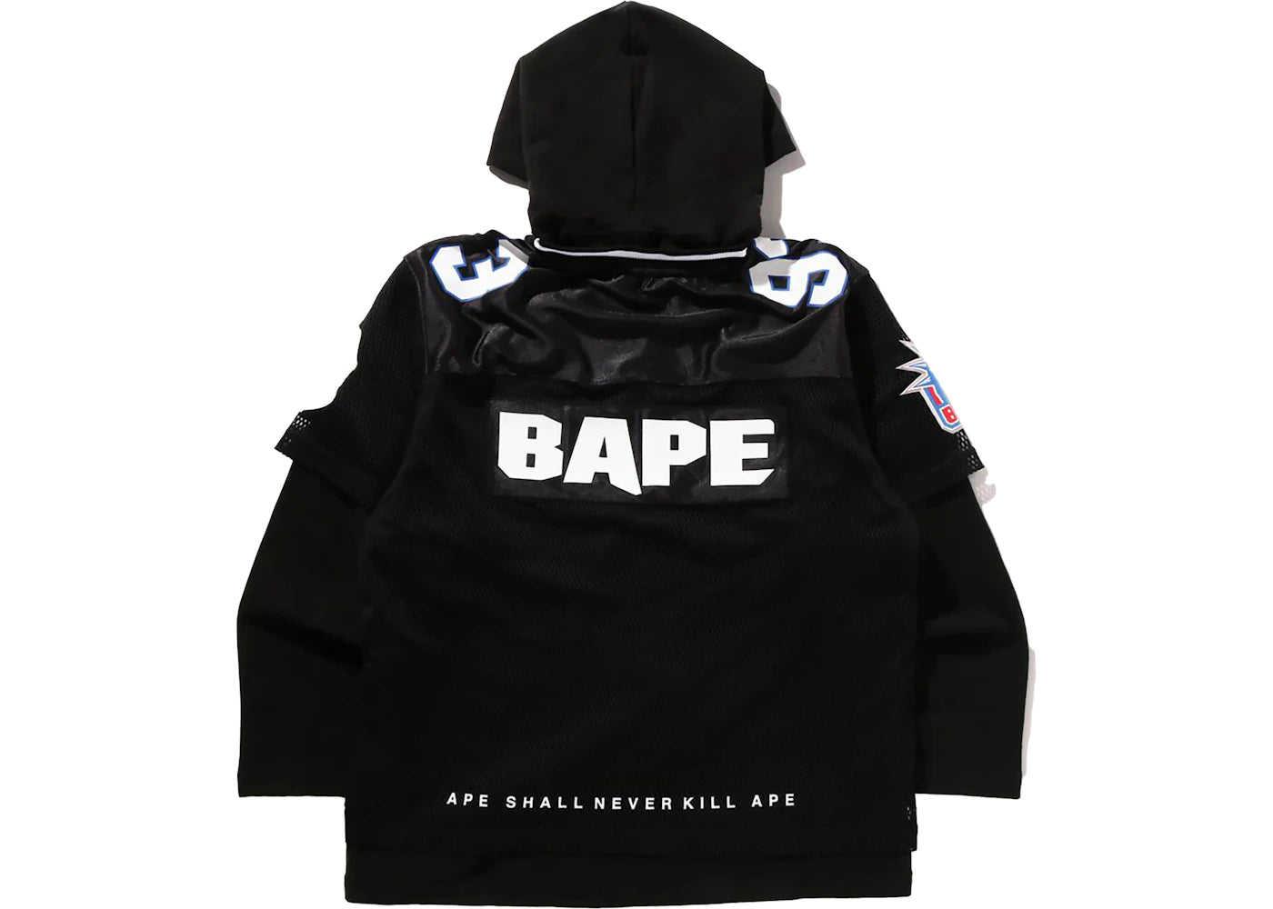 bape multi logo layered sleeves relaxed fit football jersey black