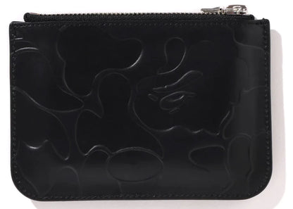 bape solid camo leather pouch wallet black 