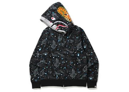 bape space camo shark full zip double hoodie black multi