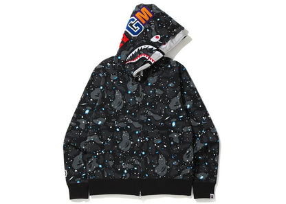 bape space camo shark full zip double hoodie black multi