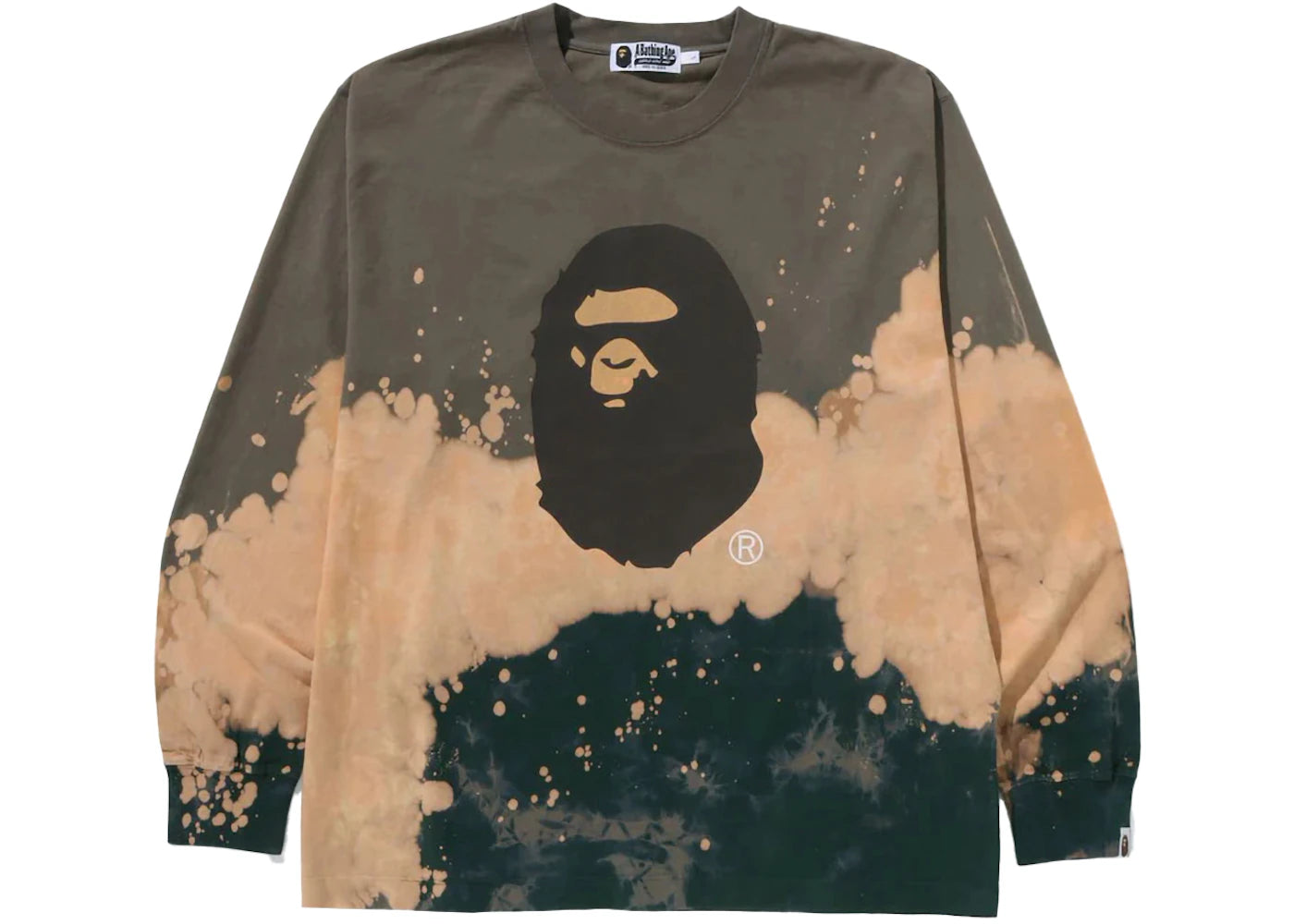 bape tie dye ape head relaxed fit l/s tee beige