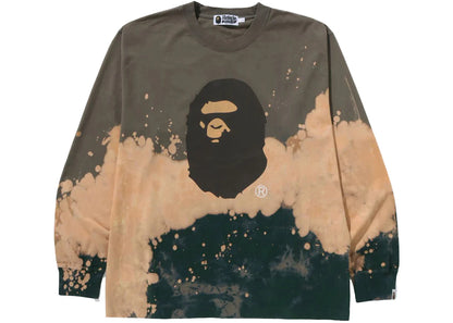 bape tie dye ape head relaxed fit l/s tee beige
