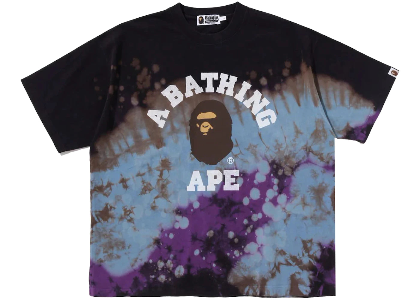 bape tie dye college relaxed fit tee black