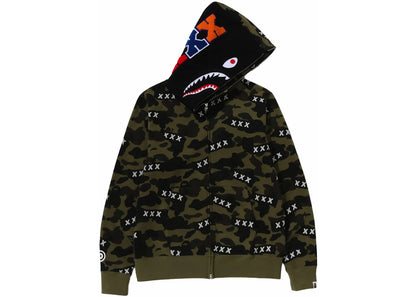 bape x god selection xxx shark full zip hoodie green