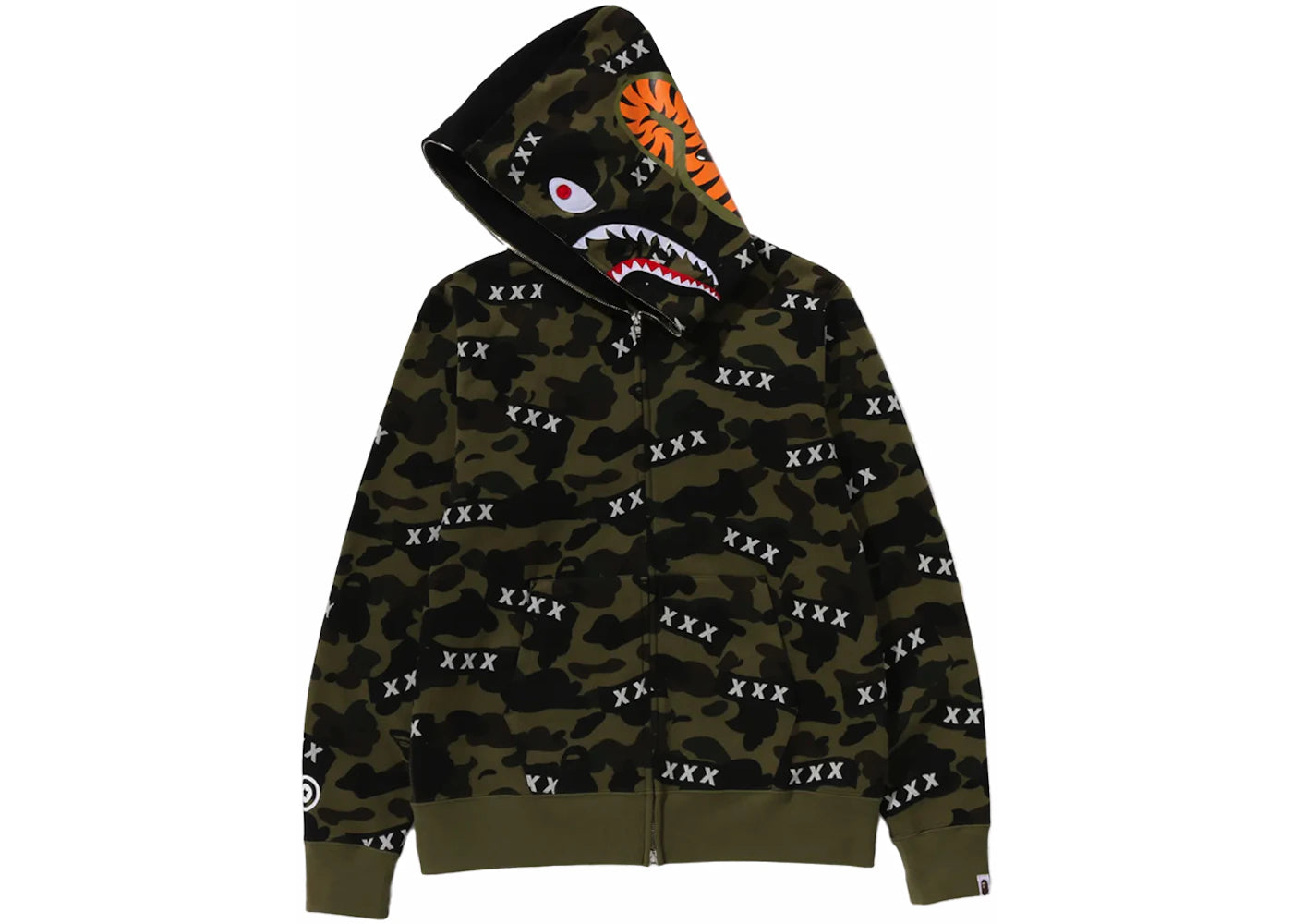 bape x god selection xxx shark full zip hoodie green