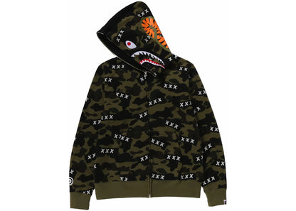 bape x god selection xxx shark full zip hoodie green