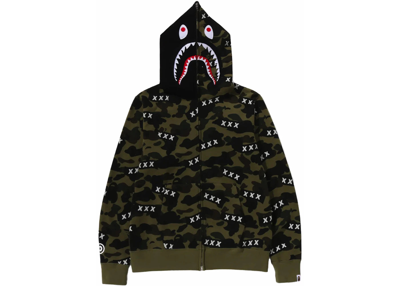 bape x god selection xxx shark full zip hoodie green