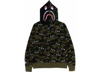 bape x god selection xxx shark full zip hoodie green