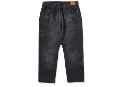 bape x mmj washed loose fit 14th denim pant black