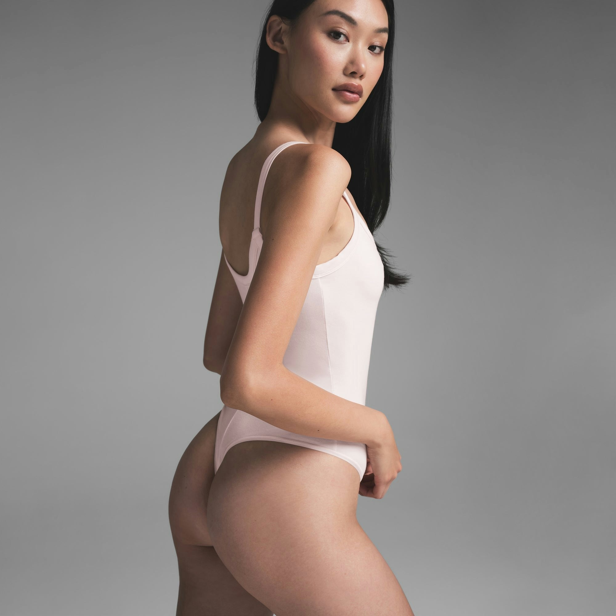 Skims Cotton Jersey Scoop Neck Bodysuit Barely Pink