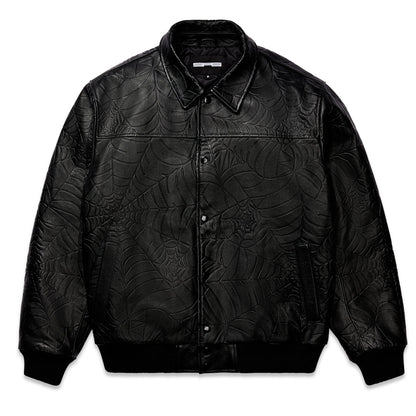 Sp5der Debossed WEB Leather Jacket