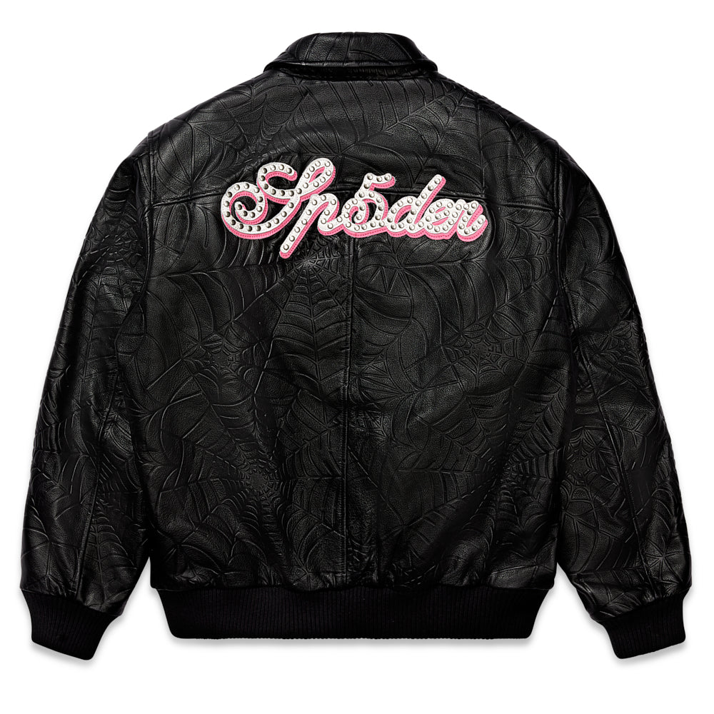 Sp5der Debossed WEB Leather Jacket