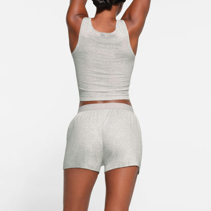 Skims Cotton Rib Loose Boxer Light Heather Grey
