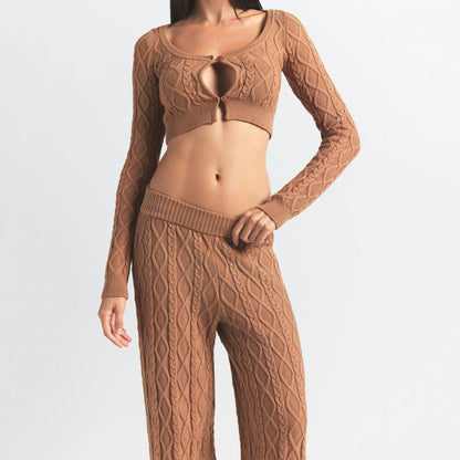 Skims Sweater Knits Cable Knit Straight Leg Pant Dark Honey