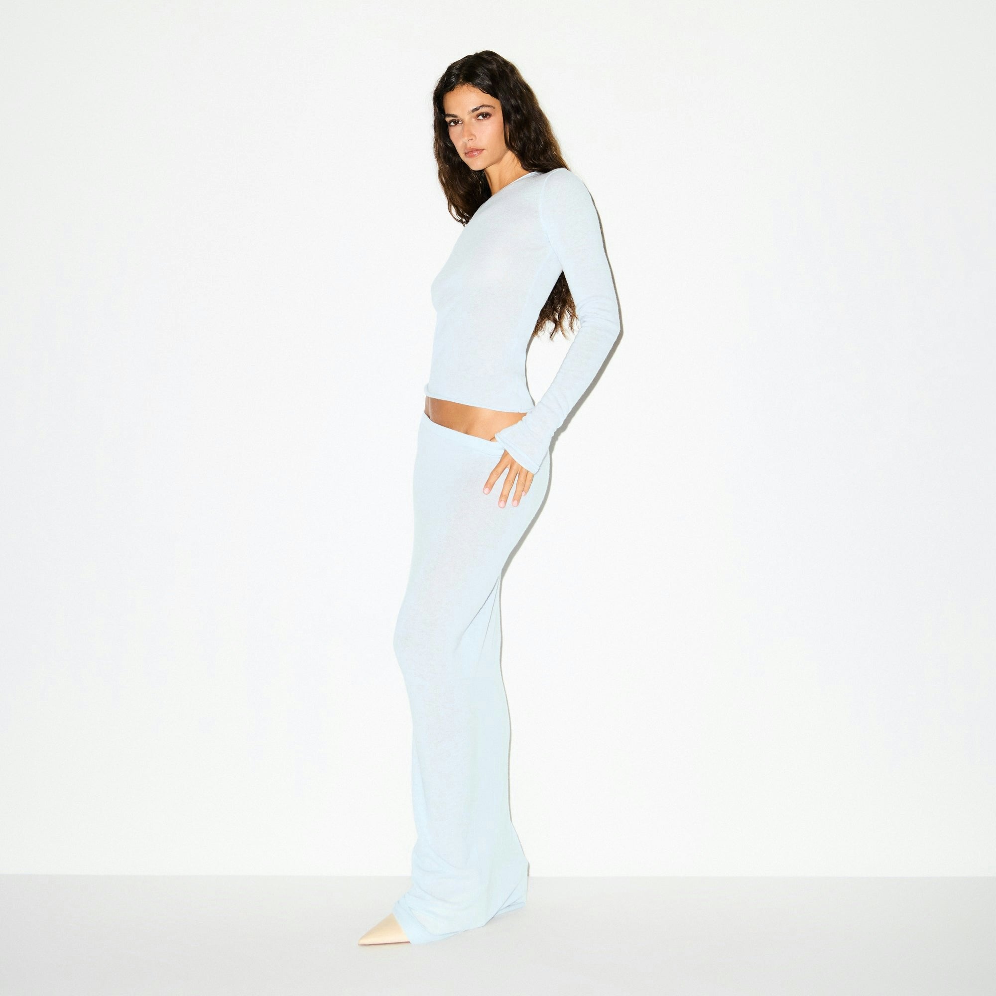 Skims Featherweight Cashmere Long Skirt Pearl