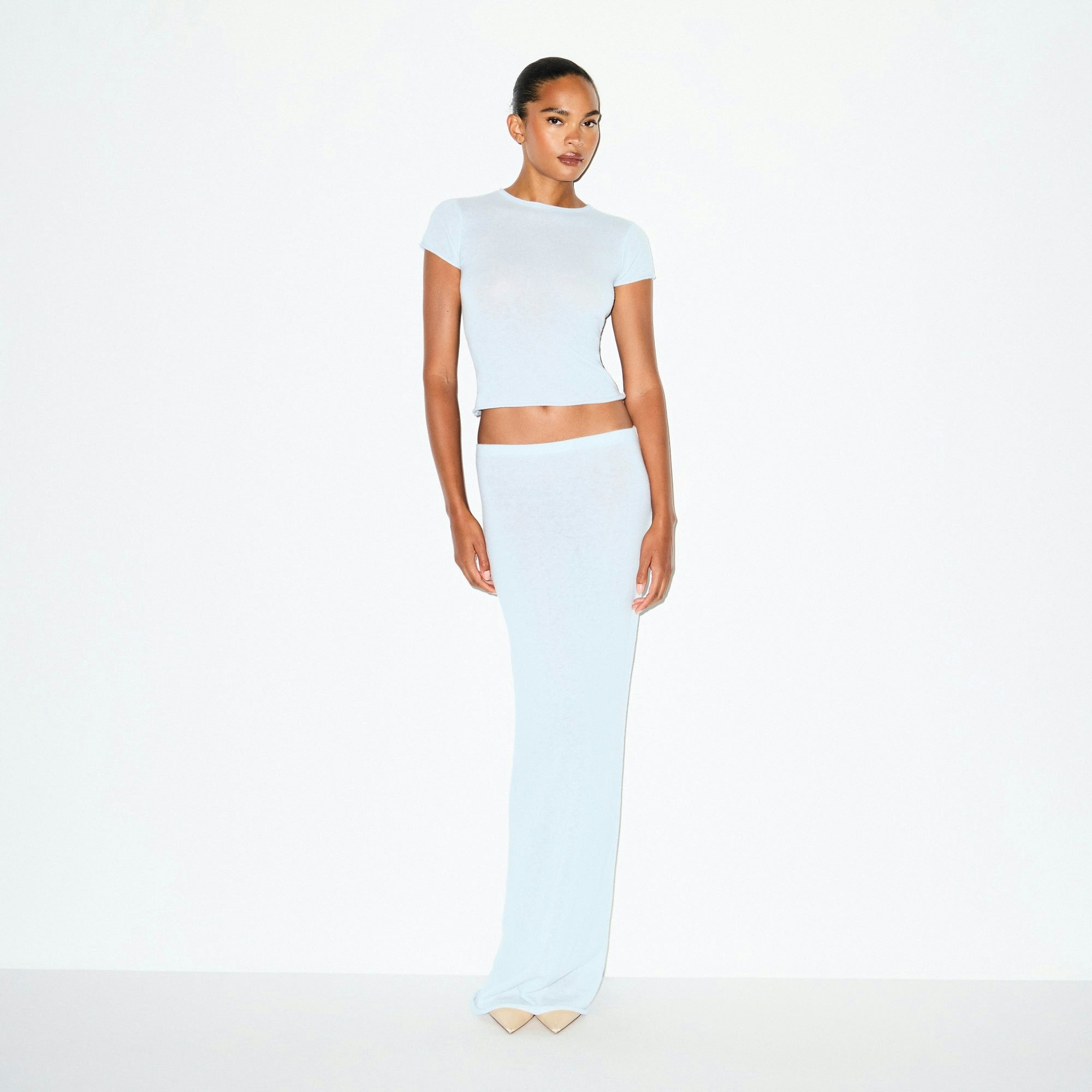 Skims Featherweight Cashmere Long Skirt Pearl