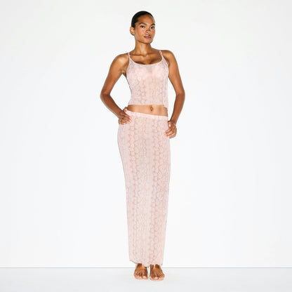 Skims Milky Sheer Long Skirt Rose Pastel Snake Print