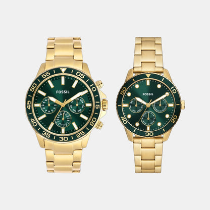 Fossil Bannon Couple Quartz Green Dial Multi-Function Stainless Steel Watch Bq2754Set