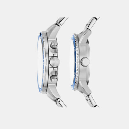 Fossil Bannon Couple Quartz Blue Dial Multi-Function Stainless Steel Watch Bq2828Set