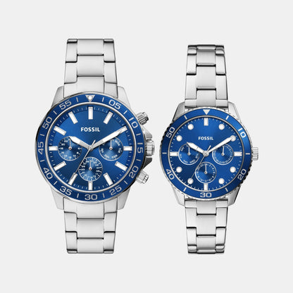 Fossil Bannon Couple Quartz Blue Dial Multi-Function Stainless Steel Watch Bq2828Set