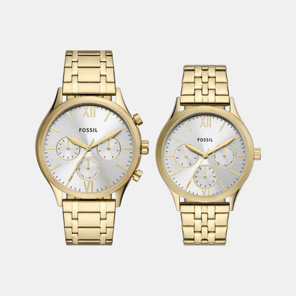 Fossil Fenmore Couple Quartz Silver Dial Multi-Function Stainless Steel Watch Bq2899Set