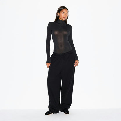 Skims Sheer Modal Long Sleeve Turtleneck Bodysuit Onyx