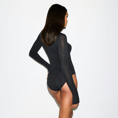 Skims Sheer Modal Long Sleeve Turtleneck Bodysuit Onyx