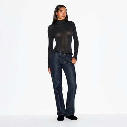 Skims Sheer Modal Long Sleeve Turtleneck Bodysuit Onyx